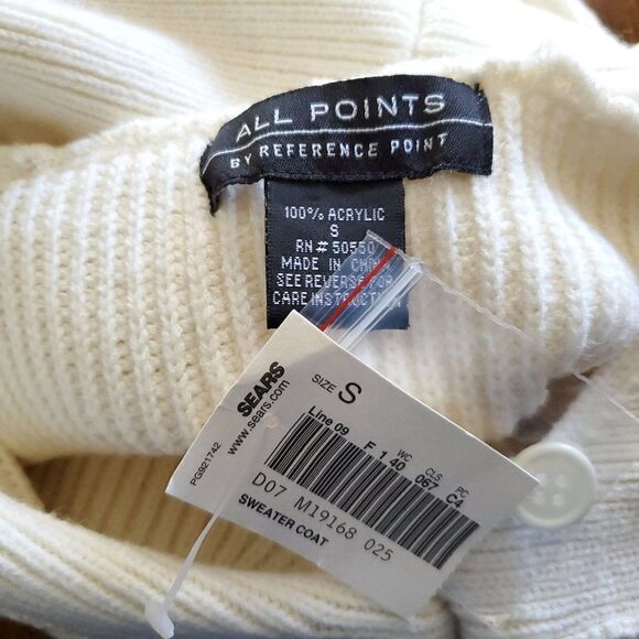 NEW Grandpa Shawl Collar Long Cardigan Sweater S Tunic Cream Ivory Long Sleeve - Picture 6 of 6